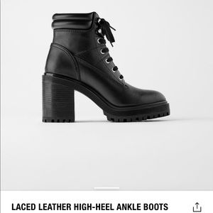 Like new Zara blk leather lace up heel boots Sz 38